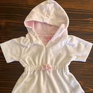 RuffleButts White/Pink Terry Cover-Up - Size 3-6M - EUC